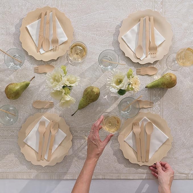 Bambu Pack of 25-11 Inch Disposable Bamboo Plates Fancy, Biodegradable Eco Friendly Products, Bamboo Disposable Plates for Party, Weddings, and Events, Great For Any Occasion, Compostable Plates
