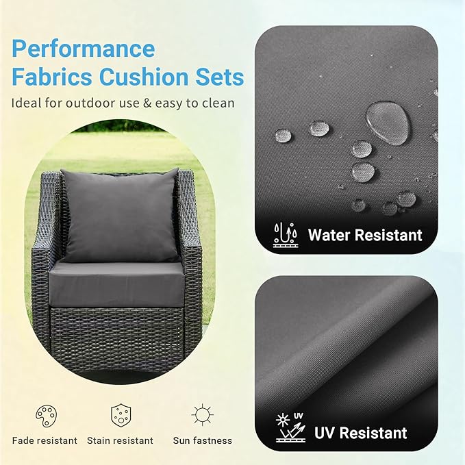 Outdoor Cushions for Patio Furniture,Outdoor Seat Cushion Set 24 x 24 x 4 Inch,Waterproof & Fade Resistant Outdoor Chair Cushions,Deep Patio Chair Cushion with Removable Cover,Dark Grey