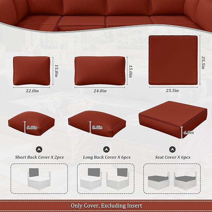 14 Pcs Outdoor Cushion Slipcovers Outdoor Patio Cushion Covers Replacement Waterproof with Zipper for Outdoor Furniture, Patio Sofa Couch 3 Sizes, Covers Only