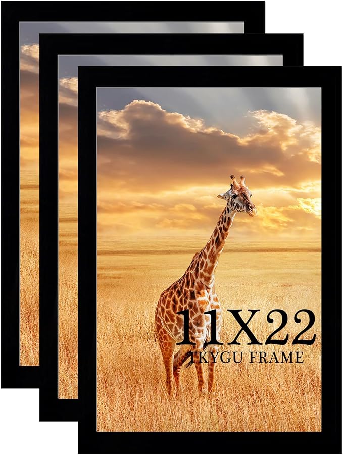 11x22 Picture Frame 3 Pack- Newspaper Frame for Assorted Media and News Articles-11x22 Wooden Frame with Plexiglass,Decorate Home and Office with Large Paintings -Fits Most Standard Newspapers