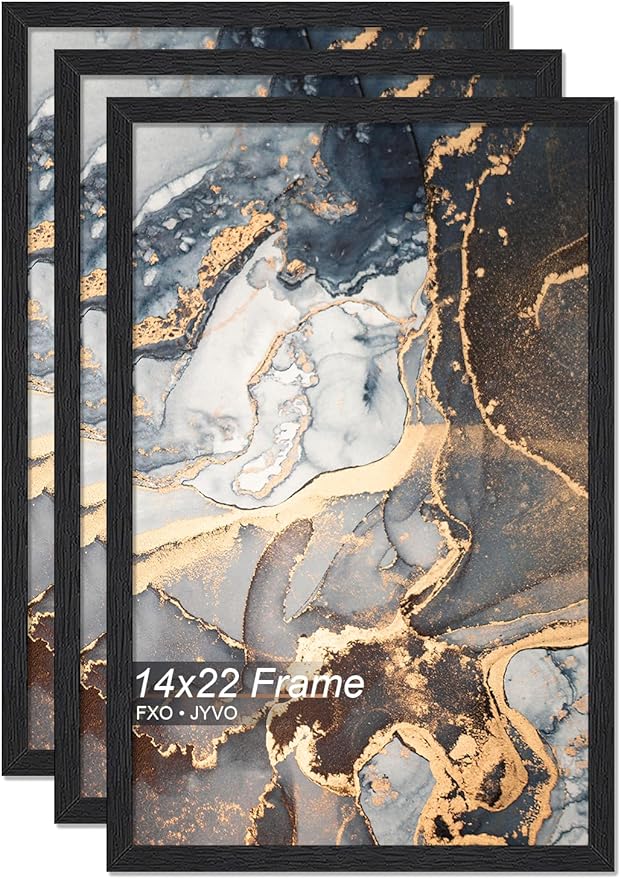 Engineered Wood 14x22 Picture Frame Set of 3, Black Frame for 14 x 22 Inch Picture Poster Photo, Light Weight 14 by 22 Frame with Wood-grain for Wall - 3 Pack/Black/14 x22