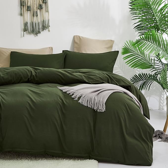 Pureant Army Green Comforter Set King Size Solid Olive Bedding Comforter Dark Green King Comforter for Women Men Hunter Comforter Soft Minimalist Military Green Bedding Breathable
