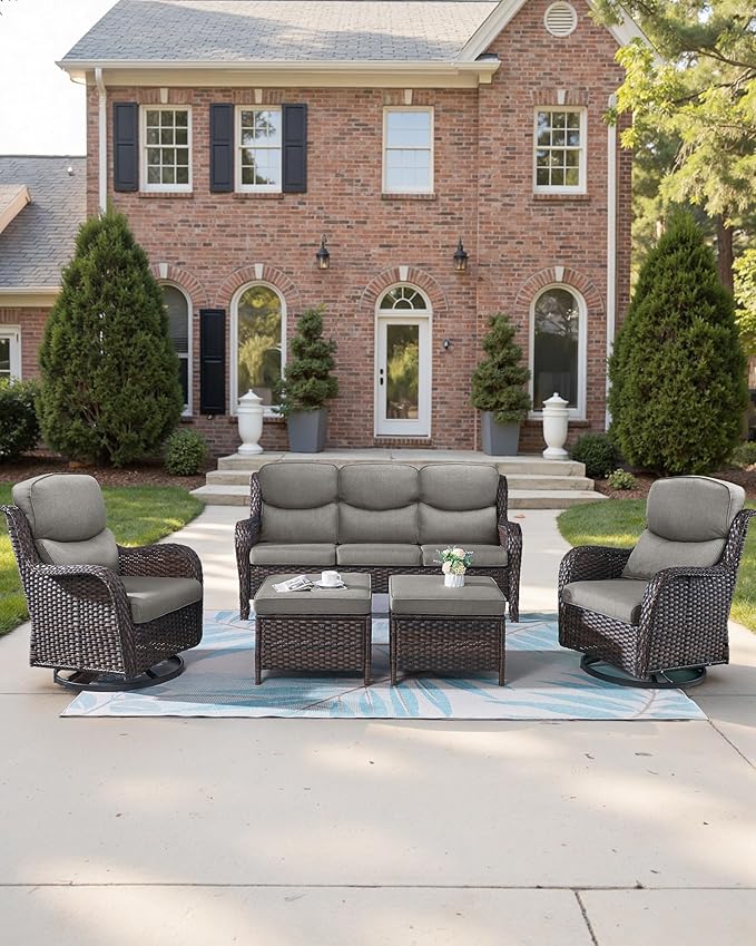 22x25/22x24 Outdoor Seat Cushions Set of 2 - Comfortable High Back Water-Resistant Patio Wicker Chairs Cushion for Rattan Dining Rocker Glider Loveseat Couch Sectional Sofa - Grey/Smile
