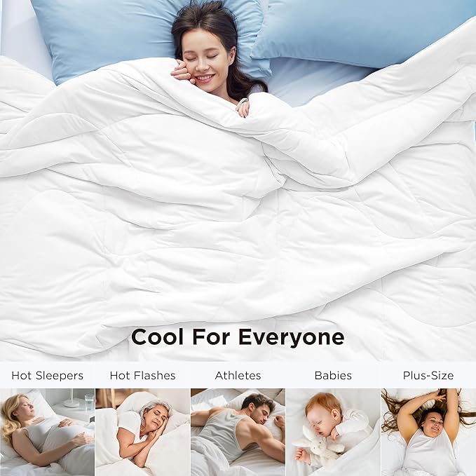 Bedsure Cooling Comforter Twin - Cooling Blankets for Hot Sleepers, Lightweight Comforter for Summer with Dual-Sided Cool Tech, Soft Breathable Cold Blanket for Sleeping, White, 68x88 Inches