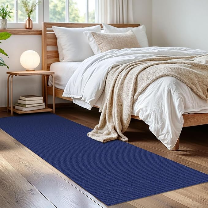 IOHOUZE Washable Runner Rug 2x6 Non Slip Runners for Hallways Entryway Runner Indoor, Kitchen Rugs Woven Cotton Floor Carpet for Kitchen Hall Entrance Bedroom, Royal Blue/Navy