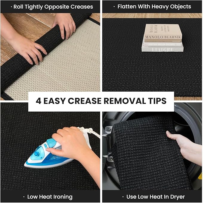 IOHOUZE Washable Runner Rug 2x10 Non Slip Rubber Backed Long Hallway Runner Entryway Runner Indoor, Kitchen Rugs Woven Cotton Floor Carpet for Hall Entrance, Black/Grey