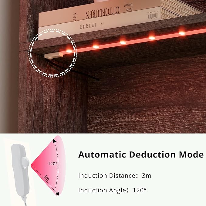 IRONCK Tall Bookcase with LED Lights, 70 in Industrial Bookshelf Display Shelf Floor Standing for Home Office, Living Room, Bed Room