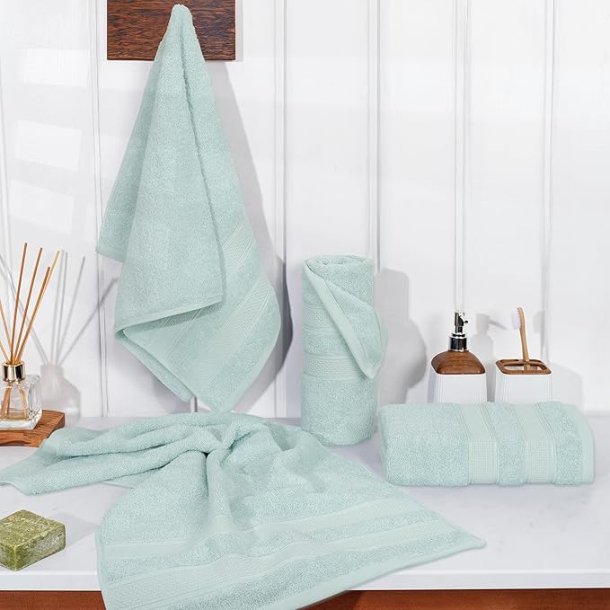 American Soft Linen Salem 100% Cotton Turkish 4 Piece Hand Towels for Bathroom, 600 GSM Soft Absorbent Quickdry Hand Face Towel Set, Mint