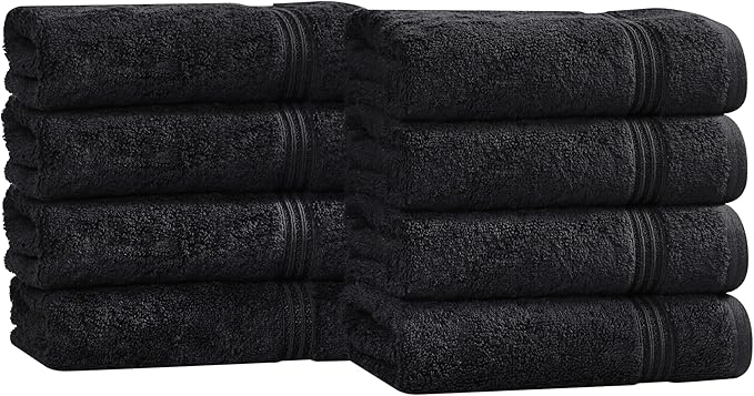 Superior Egyptian Cotton 8-Piece Hand Towel Set, Towel Basics For Quick Dry, Absorbent Small Towels, Facial, Spa, Kitchen, Bathroom Essentials, Apartment, Guest Bath, Soft, Washcloth, Black