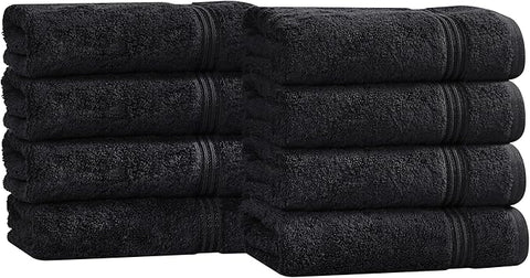 Superior Egyptian Cotton 8-Piece Hand Towel Set, Towel Basics For Quick Dry, Absorbent Small Towels, Facial, Spa, Kitchen, Bathroom Essentials, Apartment, Guest Bath, Soft, Washcloth, Black