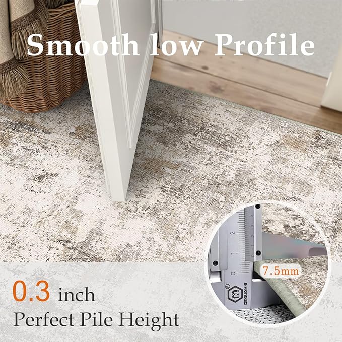 10x12 Washable Area Rug Brown Grey Abstract Neutral Living Room Bedroom Large Throw Rug Non Slip Soft Distressed Low Pile Indoor Floor Carpet for Kitchen Office Entryway
