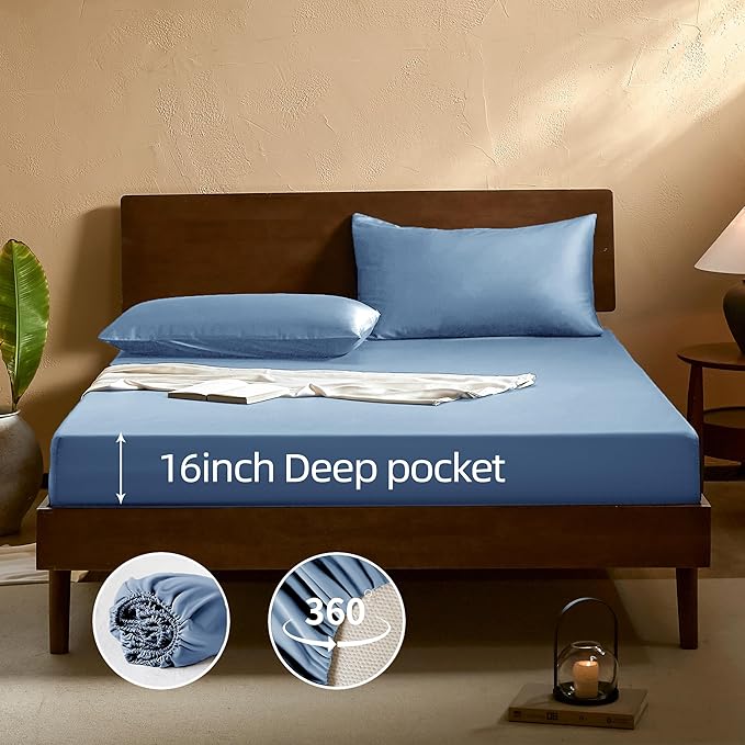 EVERLY Twin Sheets Set,Luxuriously 400 Thread Count Organic Viscose Derived from Bamboo Bed Sheet,Cooling Sheets for Twin Size 3 Piece Deep Pockets Bedding Sheets &Pillowcases-Sky Blue