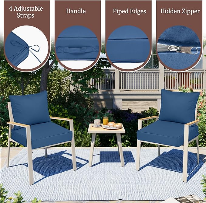 Outdoor Deep Seat Cushions for Patio Furniture Set of 2, Waterproof Outdoor Chair Cushions 24 x 24 x 4'' Patio Furniture Cushion with Fade Resistant Removable Cover, Handle & Straps, Dark Blue