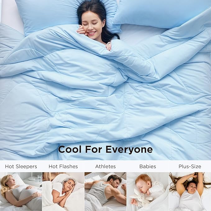Bedsure Cooling Comforter King Size - Cooling Blankets for Hot Sleepers, Lightweight Comforter for Summer with Dual-Sided Cool Tech, Soft Breathable Cold Blanket for Sleeping, Blue, 102x90 Inches