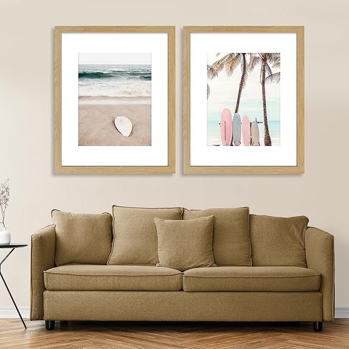 16x20 Frames Set of 2, Natural Oak Wood Style - Display 16 x 20 Picture without Mat or 11x14 Picture with Mat, Wall Mounting Horizontal and Vertical