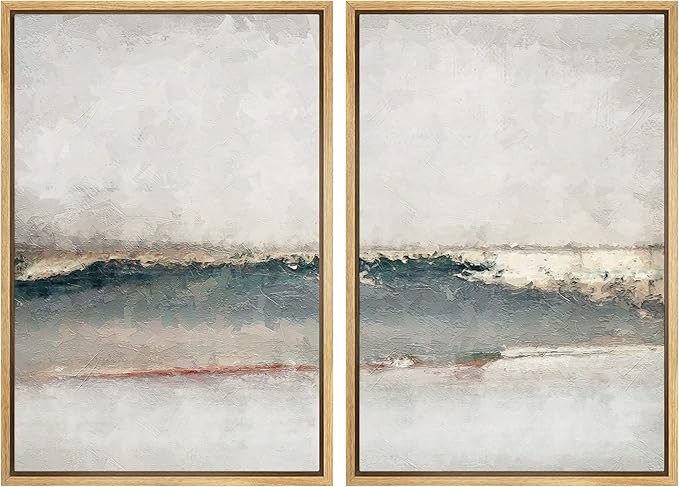 MUDECOR Framed Canvas Print Wall Art Set Watercolor Pastel Gray Teal Landscape Abstract Shapes Illustrations Modern Art Decorative Contemporary for Living Room, Bedroom, Office - 24"x36"x2 Natural