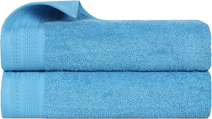 Superior Honeycomb Cotton Medium Weight Towels, for Bathroom, Shower, Spa, Pool, Quick Dry, Adults, Home Essentials, Textured Waffle Border, Oversized Large Towels, Bath Sheets, Set of 2, Azure
