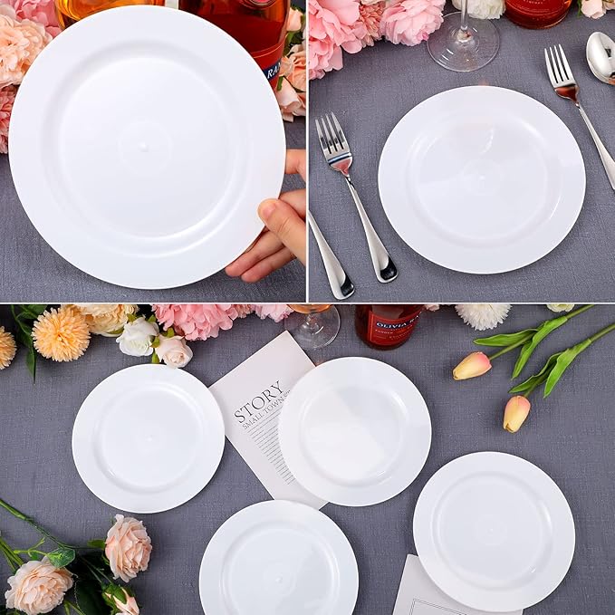 200 Pieces Disposable Plates Plastic Plates with Rim Hard Plastic Appetizer Salad Dessert Plates 7.5 Inch Heavy Duty Plates for Dinner Wedding Party Supplies(White)