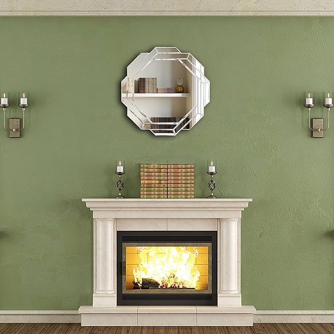 Hlartdecor Helicoid Frameless Beveled Decor Silver Polished Mirror for Wall Decorating(23.6X23.6inches).HFY Hexagon Decorative Mirror.