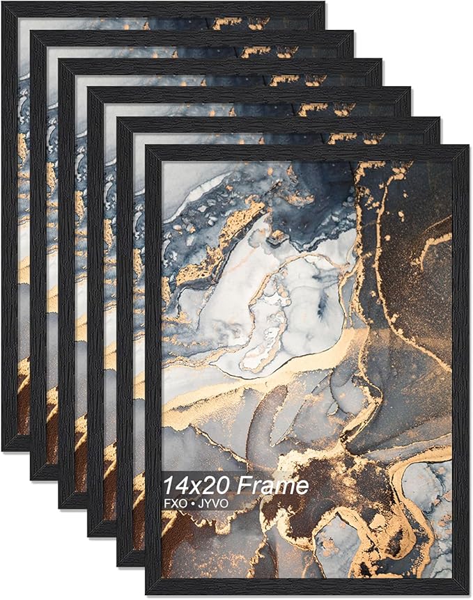 Engineered Wood 14x20 Picture Frame Set of 6, Black Frame for 14 x 20 Inch Picture Poster Photo, Light Weight 14 by 20 Frame with Wood-grain for Wall - 6 Pack/Black/14 x20