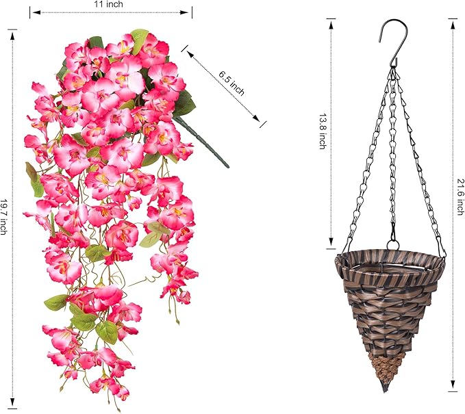 Ivydale Artificial Faux Hanging Flowers Plant Baskets for Outdoors Decoration, Fake Hibiscus UV Resistance Realistic Silk Flower for Outside Home Patio Porch Balcony Garden Wedding (H-Pink, Hibiscus)