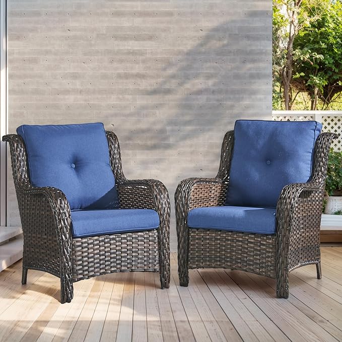 Outdoor Chair Cushions-Patio Chair Cushions Set with Removable Cover 22 X 25 Inch Outdoor Cushions for Patio Furniture Chair Sofa Couch-Blue