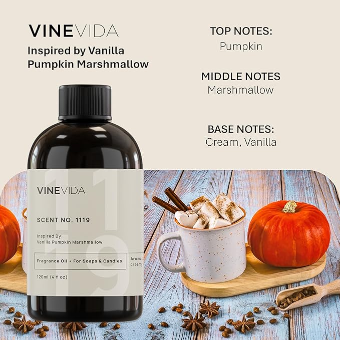 VINEVIDA [4 Fl Oz] Scent NO. 1119 Fragrance Oil for Cold Air Diffusers, Aromatic Notes of Marshmallow Cream Pumpkin, Essential Oils for Diffuser Oil Refill & Air Freshener Room Spray