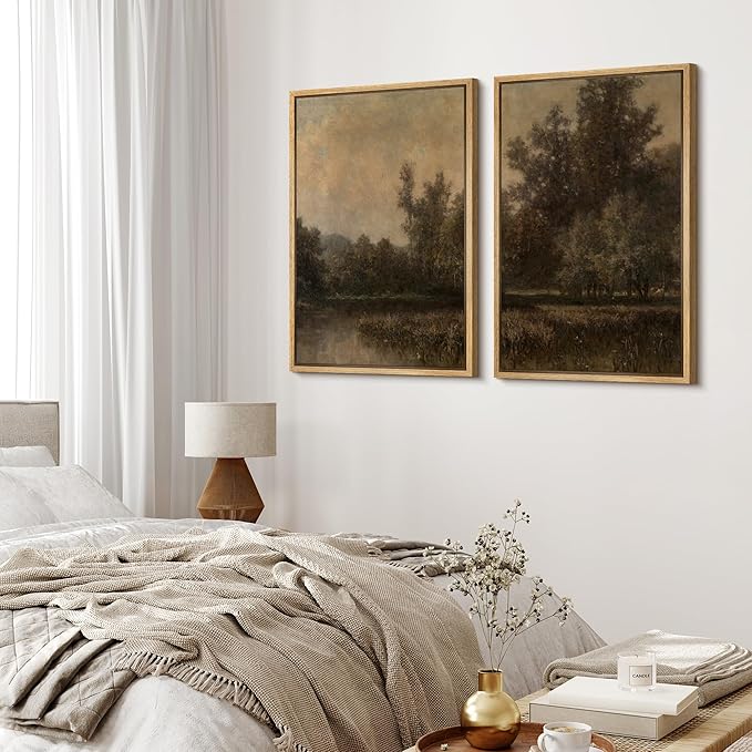 MUDECOR Framed Canvas Print Wall Art Wildflower Meadow Romantic Impressionist Floral Landscape Illustrations Modern Art Decorative Bohemian Chic for Living Room, Bedroom, Office - 24"x36"x2 Natural