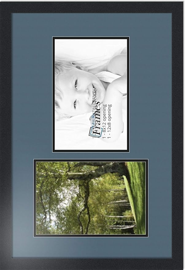 ArtToFrames Collage Photo Frame Double Mat with 2-8x12 Openings with Satin Black Frame and Dutch Blue mat.