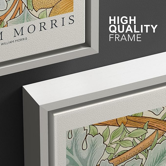 wall26 Framed Canvas Print Wall Art Set William Morris Flower Tapestry Posters Nature Wilderness Illustrations Modern Art Decorative Floral Botanical Minimal Calm for Bedroom - 16"x24"x3 White