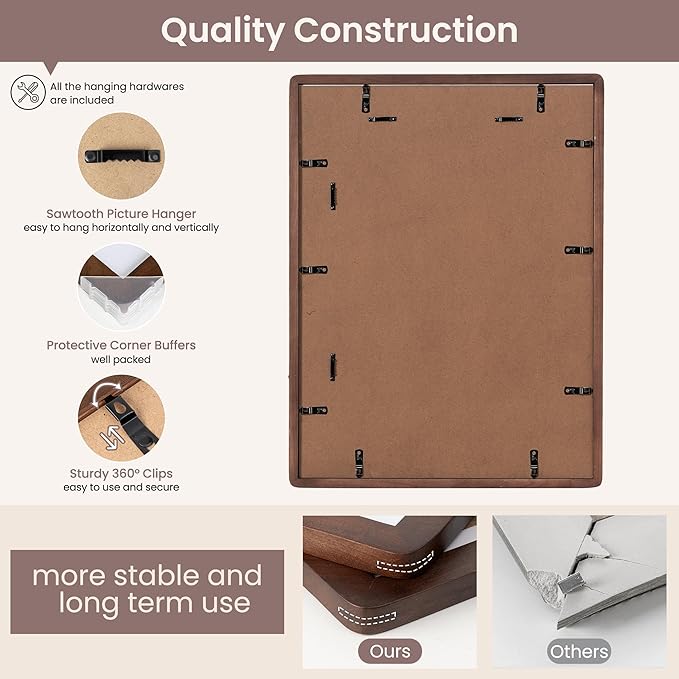 18 x 24 Poster Frame - Solid Walnut Wood 24x18 Poster Frame, 18 x 24 Picture Frame With Mat For 16x20, Tempered Glass and Hanging Hardware Included, Puzzle Frame 18x24 Wood, Natural Walnut