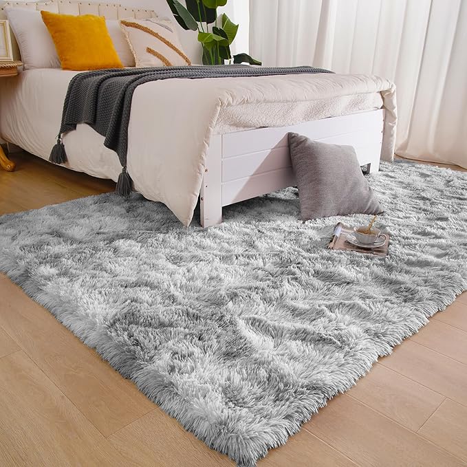 6x9 Large Plush Area Rugs for Living Room, Shag Fuzzy Rug for Bedroom, Ultra Soft Fluffy Furry Carpets for Kids Room, Indoor Carpet Nursery Rugs for Kids Room Home Decor, Tie Dyed Grey