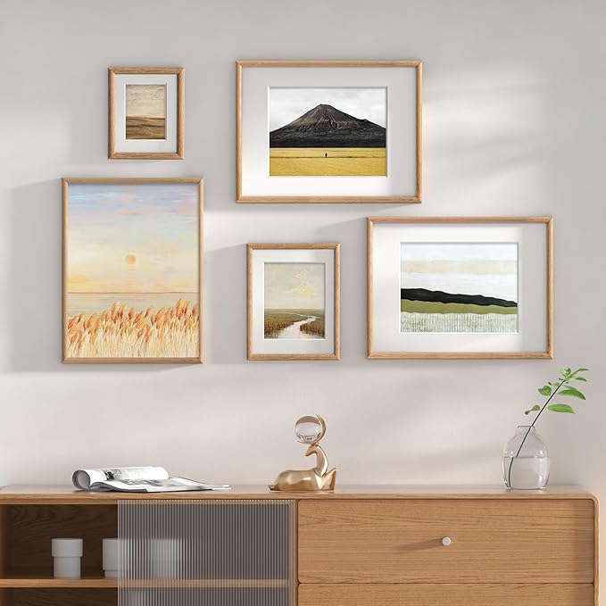 12x16 Picture Frame Set of 3 - Solid Oak Wood Picture Frames with HD Tempered Glass, Handcrafted Rounded Corner 12 x 16 Wooden Frame Matted to 8.5x11 Photos, Horizontal or Vertical Wall Display