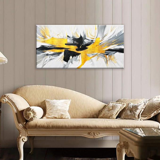 TAIJXAGSG Abstract Black And Gold Wall Art Painting Canvas Art Wall Decor 20 x 40 Inch Decorations Gold And White Wall Art Office Decor Canvas Picture Artwork For Bedroom Kitchen Home Artwork