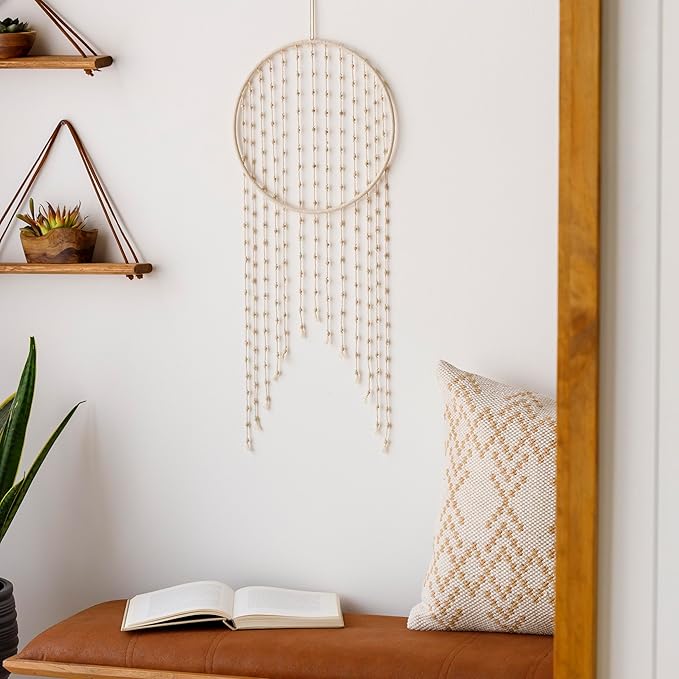 Mark&Day Wall Hanging, Wiesmath Bohemian/Global Farmhouse Cream Tapestry Wall Hanging for Living Room, Bedroom, Office or Kitchen (30"H x 12"W)