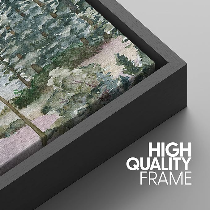 SIGNWIN Framed Canvas Print Wall Art Set Pastel Mountain Range Forest Mist Nature Wilderness Illustrations Modern Art Decorative Rustic Calm/Zen for Living Room, Bedroom, Office - 24"x36"x3 Black