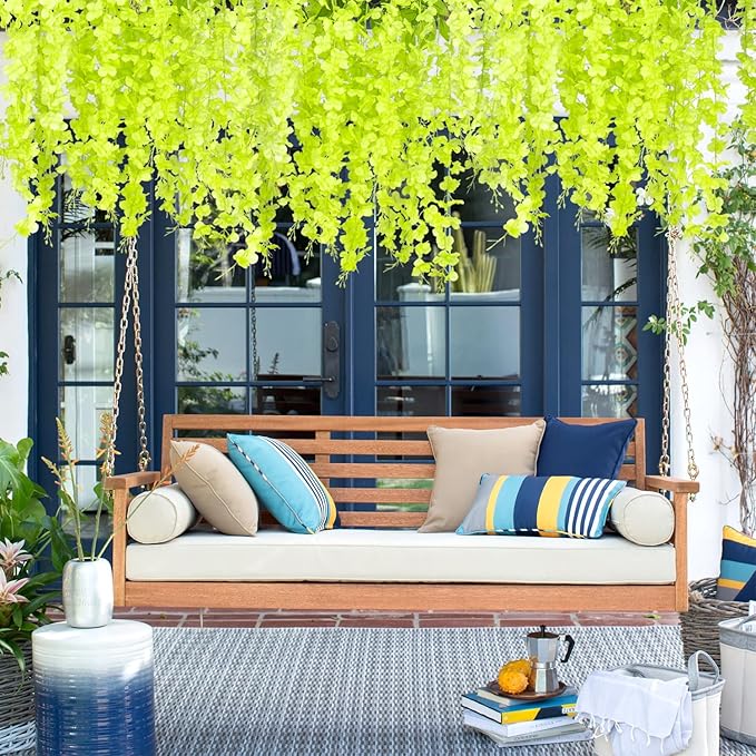 24 Pack Artificial Fake Wisteria Vine Ratta (3.75 Feet) Hanging Garland Silk Flowers String Home Party Wedding Decor (Green)