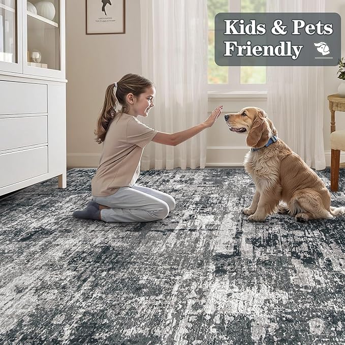6x9 Area Rugs for Living Room: Washable Modern Abstract Rug Large Soft Non Slip Rug Indoor Low Pile Carpet for Bedroom Dining Room Home - Black Grey Brown