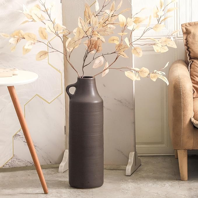 Mitt&Ditt Tall Floor Vase with Handles, 22.8 inch Large Flower Vases, Boho Decorative Pampas Grass Vases, Modern Ceramic Vase for Home Decor, Living Room, Table (Coffee)