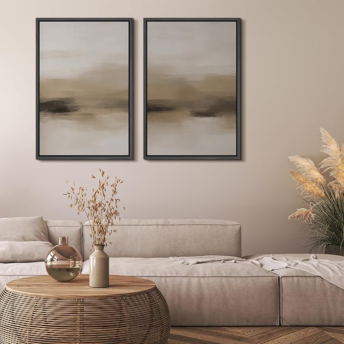 MUDECOR Framed Canvas Print Wall Art Abstract Neutral Beige Contemporary Minimalist Landscape Illustrations Modern Art Decorative Bohemian Colorful for Living Room, Bedroom, Office - 24"x36"x2 Black