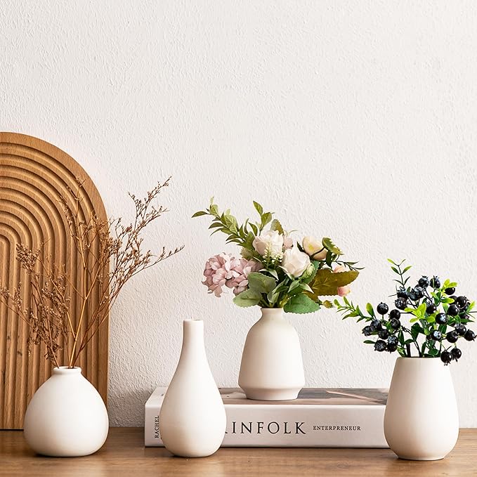 Ceramic Bud Vases, White Mini Vase Set of 11, Small Pottery Vases for Flowers Mini Ceramic Vases for Pampas Grass Vase Bulk for Wedding Table Centerpieces Decoration Boho Home Decor DIY Gift