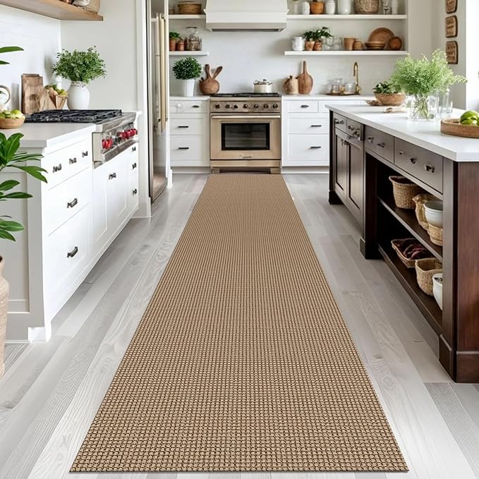 IOHOUZE Washable Exrea Long Hallway Runner Rug 2.6x14 Rubber Backed Kitchen Runner Entryway Runner Indoor, Woven Rugs Floor Carpet for Kitchen Hall Entryway Stair, Orange/Tan/Brown
