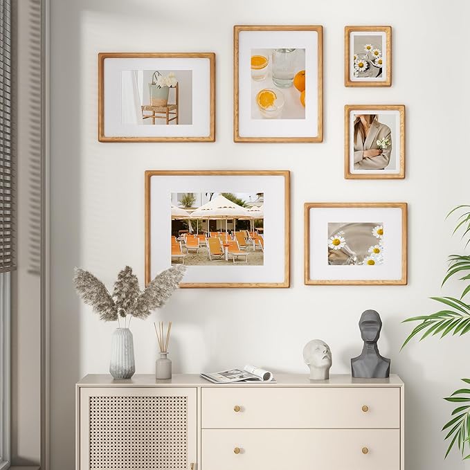 11x14 Picture Frame Set of 2, USA-Sourced Cherry Wood Photo Frame with Tempered Glass, Handcrafted Rounded Corner 11 x 14 Wooden Frame Matted to 8x10 Photos, Wall or Tabletop Display