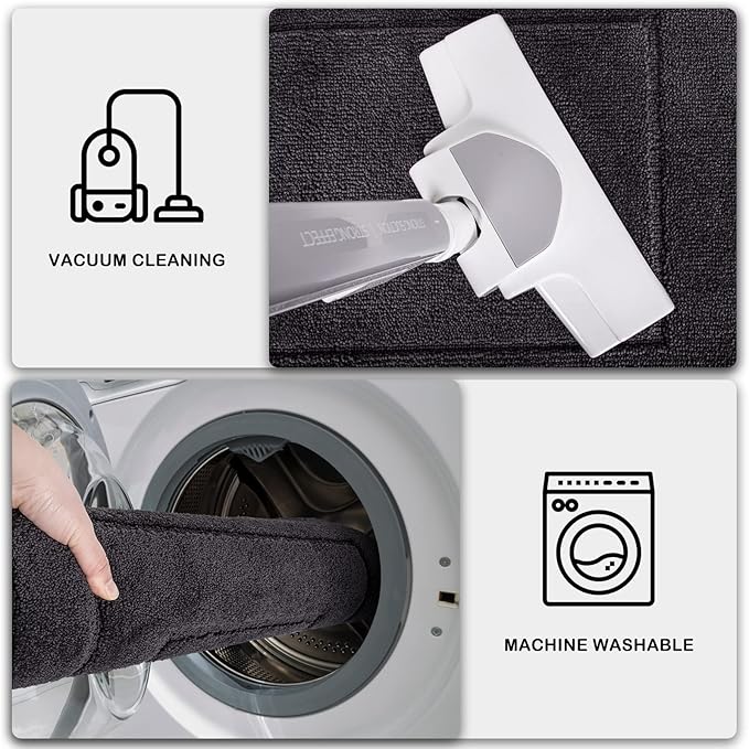 PURRUGS Machine Washable Kitchen Rug 24" x 35.5", Non-Slip/Skid Kitchen Runner Rugs & Floor Mats, Super Absorbent Soft Standing Mats for Kitchen, Sink & Laundry, Charcoal