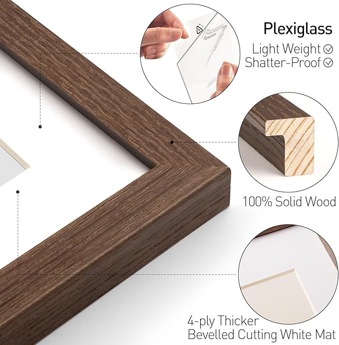 Yaetm 16x20 Picture Frame with Mat for 11x14 - Solid Walnut Wood 16 x 20 Frame for Poster & Art Print, Lightweight, Horizontal and Vertical Wall Hanging for Photo Gallery (3 Pack, Walnut)