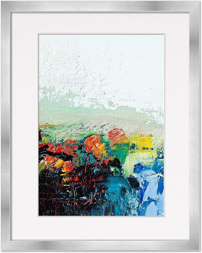 11x14 Frame with Mat - Silver 13x16 Frame Wood Made to Display Print or Poster Measuring 11 x 14 Inches with White Photo Mat