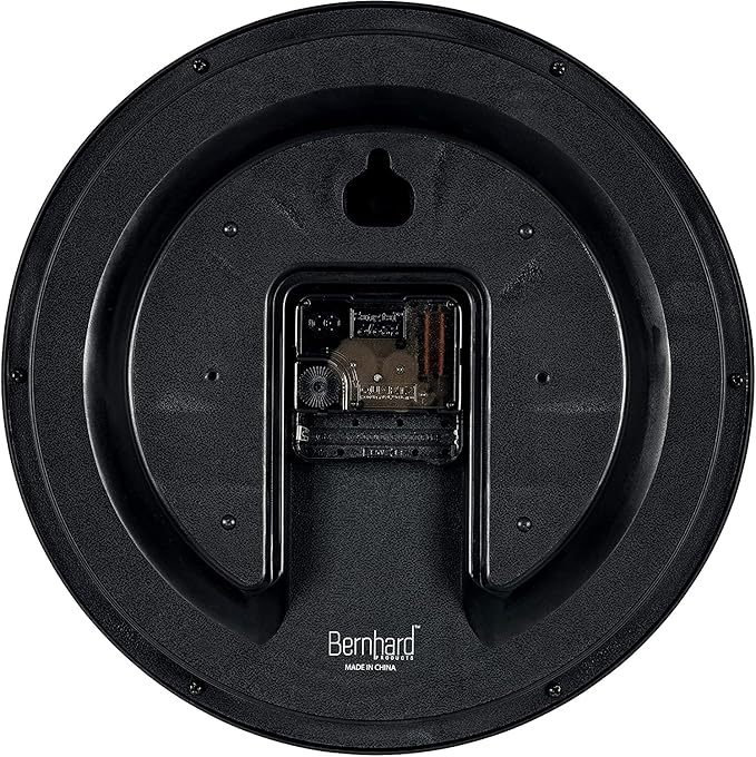 Bernhard Products Black Wall Clock Silent Non Ticking 10 Inch Quality Quartz Battery Operated Round Easy to Read Home/Office/Kitchen/Classroom/School Clock Sweep Movement
