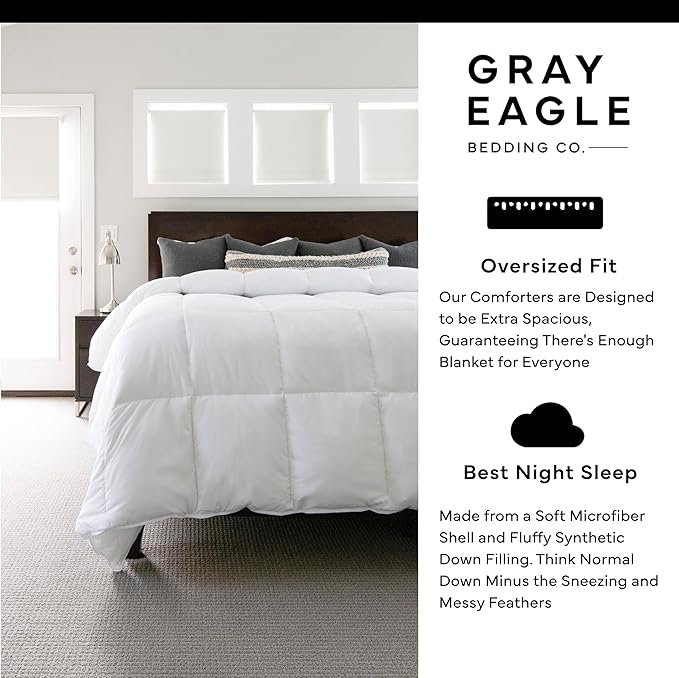 Gray Eagle Oversized Queen Comforter, White, All Season Down Alternative Comforter Queen, Extra Large Queen Comforter, Oversized Queen Duvet Insert, Fluffy Hotel Comforter, 104 x 98 inches