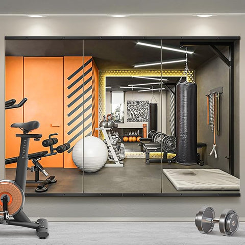 Home Gym Mirror for Wall,Mirror Full Length,48x24x3PCS,Glass Frameless Body Large Mirror for Home Gym,Workout,Bedroom,Garage(Black)