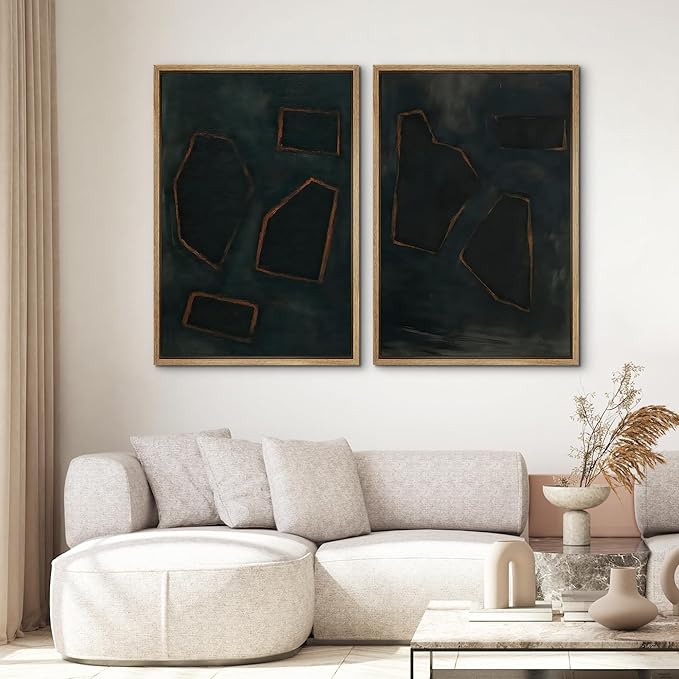 SIGNWIN Framed Wall Art Print Set Dark Geometric Abstract Modern Minimalist Shapes Illustrations Modern Art Rustic Relax/Calm Multicolor for Living Room, Bedroom, Office - 16"x24"x2 NATURAL